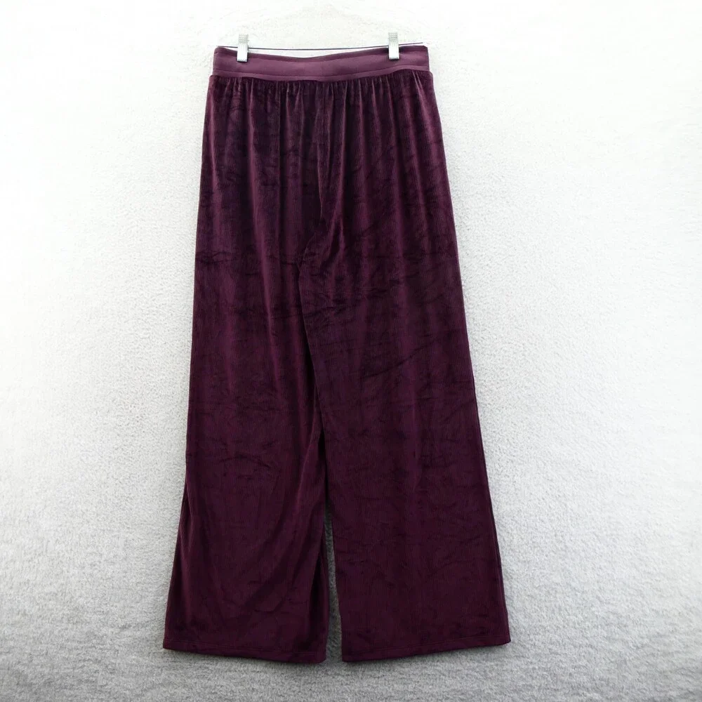 Victorias Secret Large Velour Ribbed Wide Leg Lounge Pant Streetwear Plum Purple